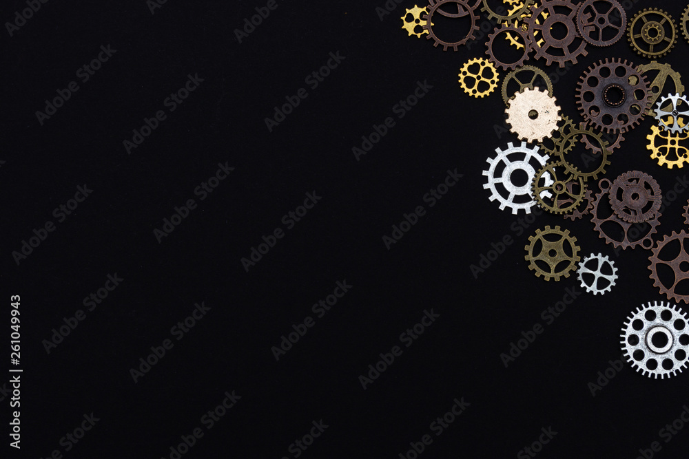 Steel gear gears on a black background. copy space.