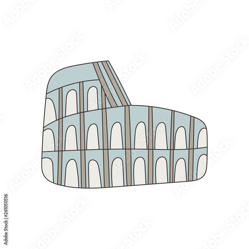 Hand drawn roman coliseum isolated on white background. Cartoon vector illustration.
