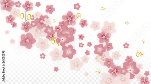 Vector Spring or Summer Sale Background with Flowers and Percent for Banner Design. Good for Special Hot Holiday Discount Offer  Black Friday  Fashion Promotion Action. Romantic Sakura Illustration.