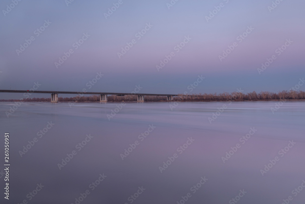 bridge river sunset ice drift