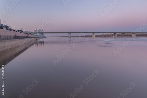 bridge river sunset ice drift