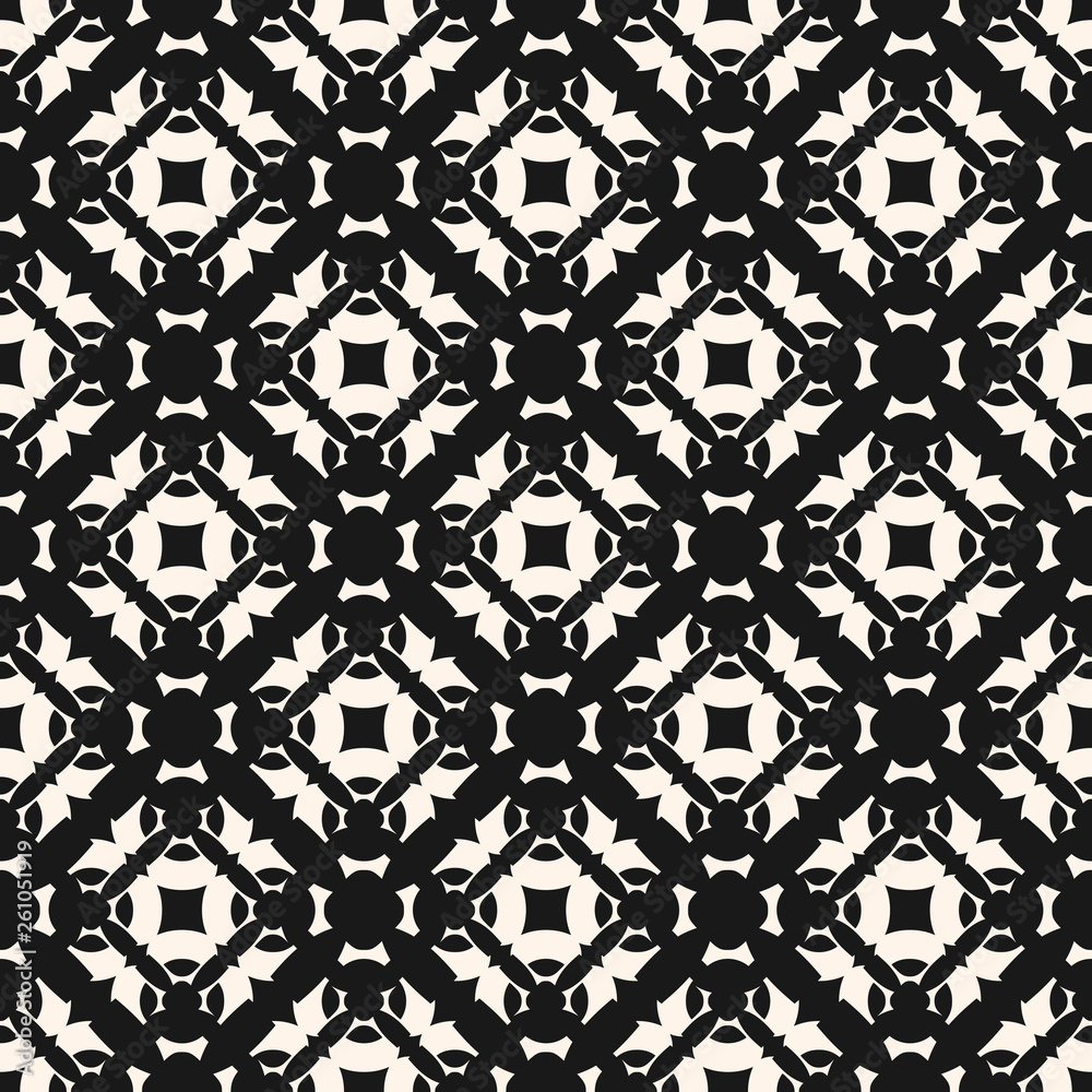 Vector seamless pattern, abstract black and white texture, Arabian motif. Carved geometric figures, illustration of lattice, grid. Monochrome ornamental repeat background. Design for decor, fabric Vector seamless pattern, abstract black and white texture, Arabian motif. Carved geometric figures, illustration of lattice, grid. Monochrome ornamental repeat background. Design for decor, fabric