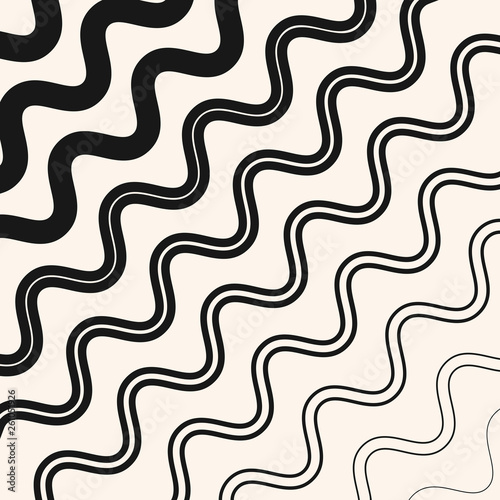 Vector geometric pattern with fading diagonal wavy lines, halftone stripes