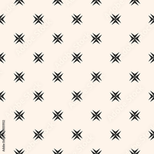 Ornamental seamless pattern with cross shapes  stars. Abstract geometric texture  black and beige colors. Vintage background. Repeat design for decor  prints  wallpaper  textile  cloth. - Stock vector