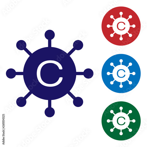 Blue Copywriting network icon isolated on white background. Content networking symbol. Copyright sign. Copywriting network sign. Set color icon in circle buttons. Vector Illustration