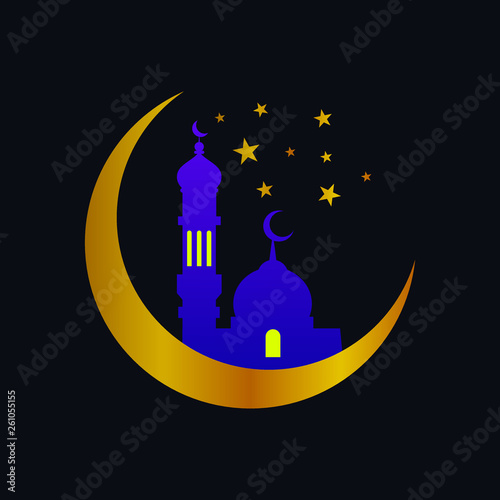 Ramadan Kareem Mosque and Moon Vector Illustration