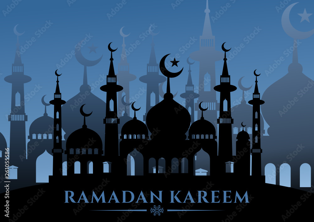Ramadan silhouette of mosque in the night