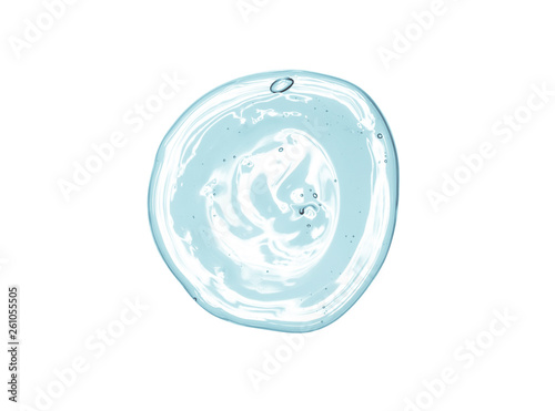 Cream gel gray blue transparent cosmetic sample texture with bubbles isolated on white background