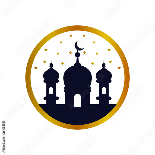 Ramadan Kareem Mosque and Stars in Circle Vector