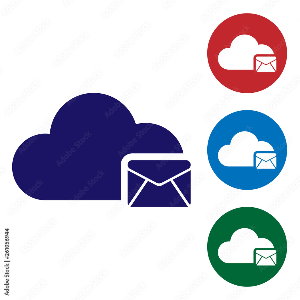 Blue Cloud mail server icon isolated on white background. Cloud server  hosting for email. Online message service. Mailbox sign. Set color icon in  circle buttons. Vector Illustration Stock Vector | Adobe Stock