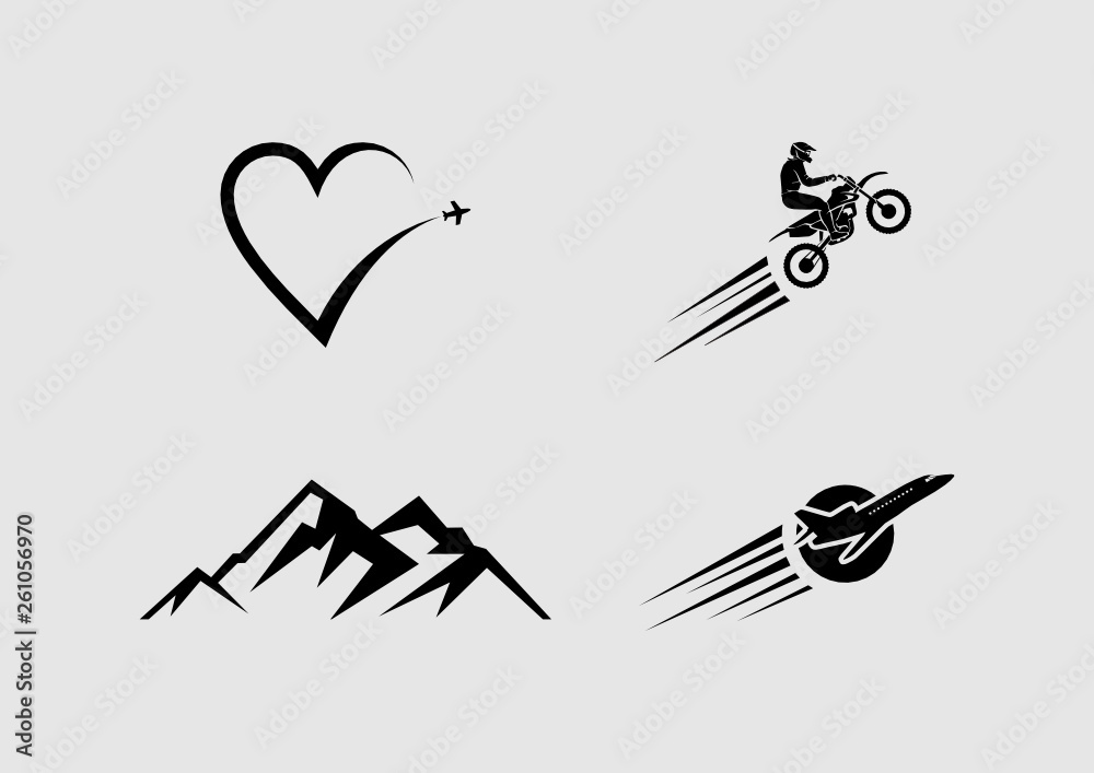set of vector hearts mountain icon