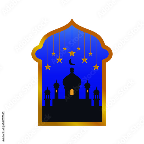 Ramadan Kareem Mosque and Stars Illustration Vector