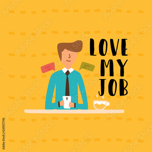Vector Flat young guy workplace send text message