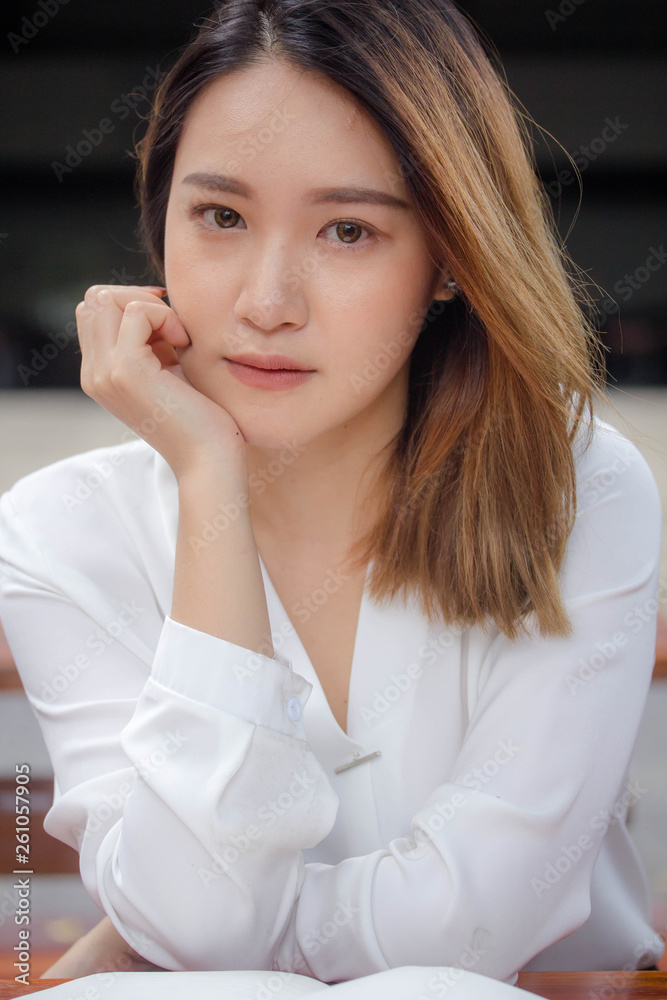 thai china adult office girl white shirt relax and smile thai china adult office girl white shirt relax and smile