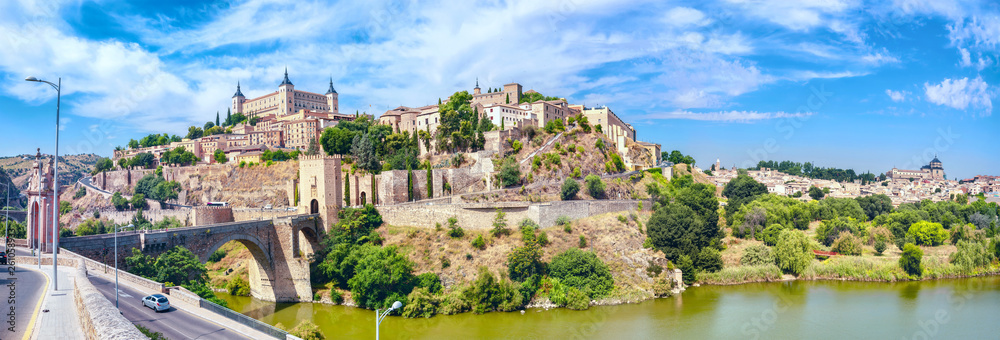 Historic old town and Alcazar on Tagus River. Toledo, Spain
