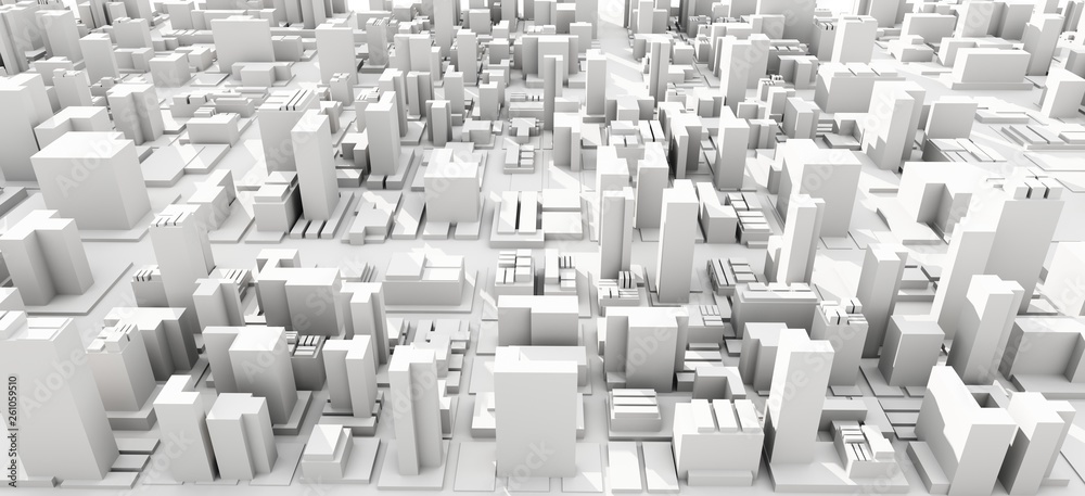 Fototapeta premium Urban 3D panorama - architectural background illustration. The city center is residential, business environment. Apartment rental - advertising background.