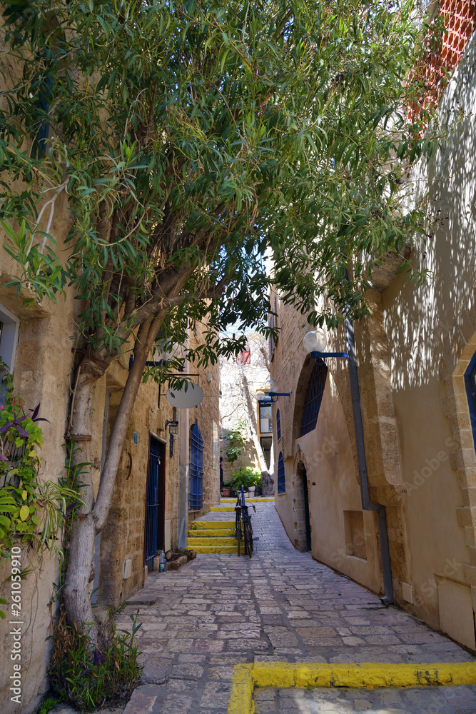 Ancient stone street in Old Jaffa, Israel