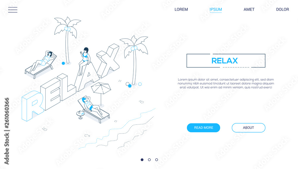 Relaxation concept - line design style isometric web banner