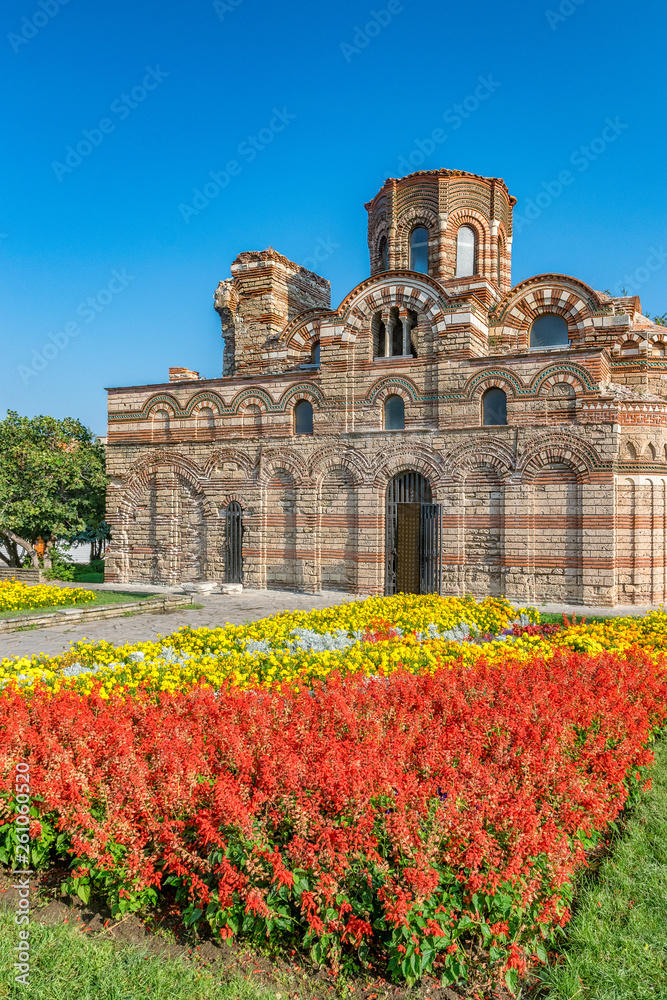 Church of Christ Pantocrator in Nessebar ancient city. Nesebar, Nesebr is a UNESCO World Heritage Site. An ancient Byzantine architecture church in Nessebar, Bulgaria on a sunny day with blue sky