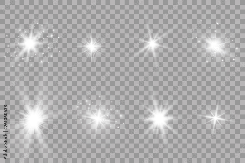 Glow light effect. Starburst with sparkles on transparent background. Vector illustration. Sun Glow light effect. Starburst with sparkles on transparent background. Vector illustration. Sun