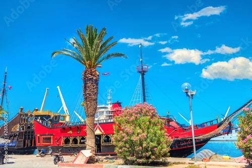 Embankment with beautiful old vessel for excursions in Sousse. Tunisia, North Africa photo