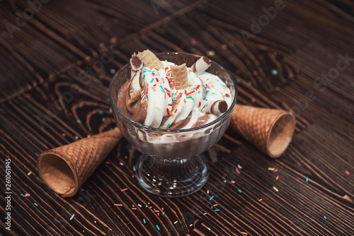 Ice-cream on wooden