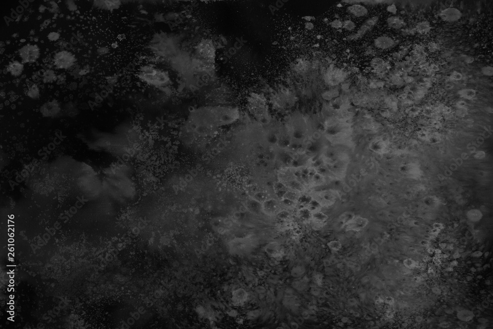 Black watercolor and ink paper textures on white background. Chaotic stylish abstract organic design.