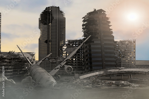 Papier peint view of the destroyed post-apocalyptic city 3D render