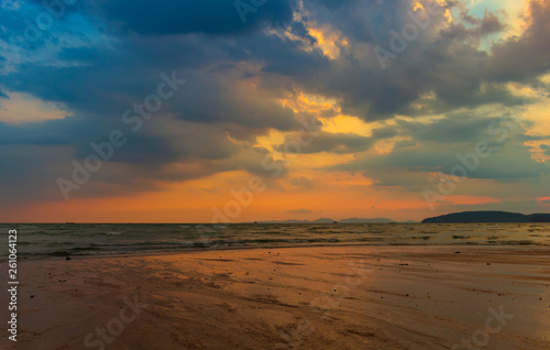 sunset at the beach. The beauty of a tropical beach Thailand sunrise at the beach. beach sand Ao Nang, Krabi, Thailand