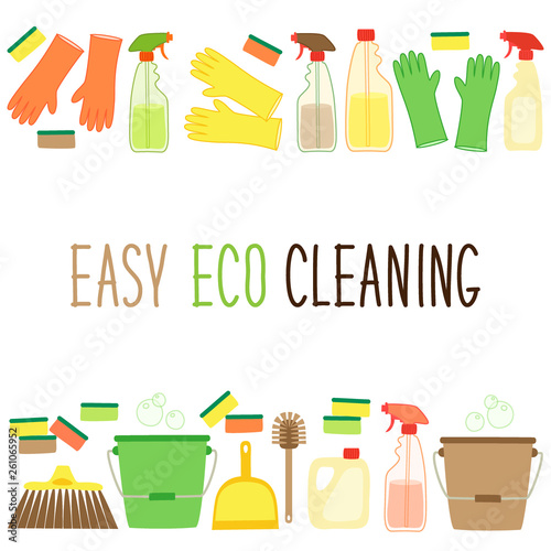 Cute eco zero waste cleaning utensils background in natural colors