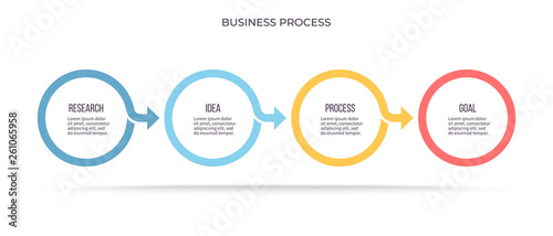 Business infographics. Timeline with 4 steps, options, circles. Vector template.