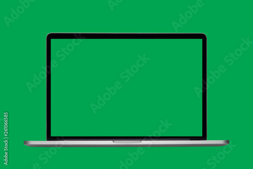 Laptop or Notebook with green blank screen isolated on background.