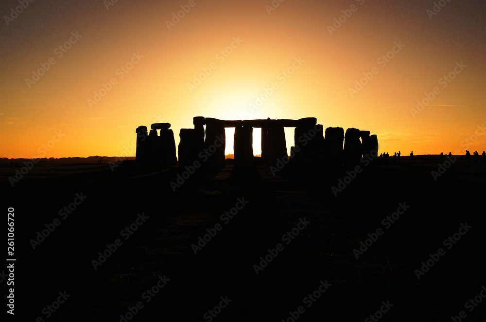 Silhouette of Stonehenge mysterious monument in sunset