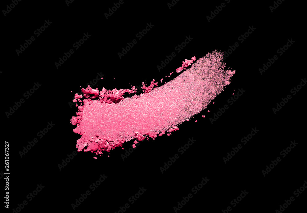 Eye shadow or blusher red pink purple colored smudge black isolated background collection
