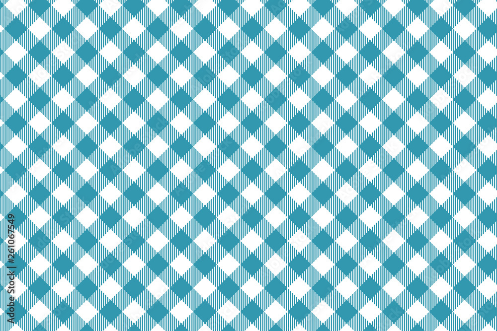 Cyan blue diagonal Gingham pattern. Texture from rhombus/squares for - plaid, tablecloths, clothes, shirts, dresses, paper, bedding, blankets, quilts and other textile products. Cyan blue diagonal Gingham pattern. Texture from rhombus/squares for - plaid, tablecloths, clothes, shirts, dresses, paper, bedding, blankets, quilts and other textile products.