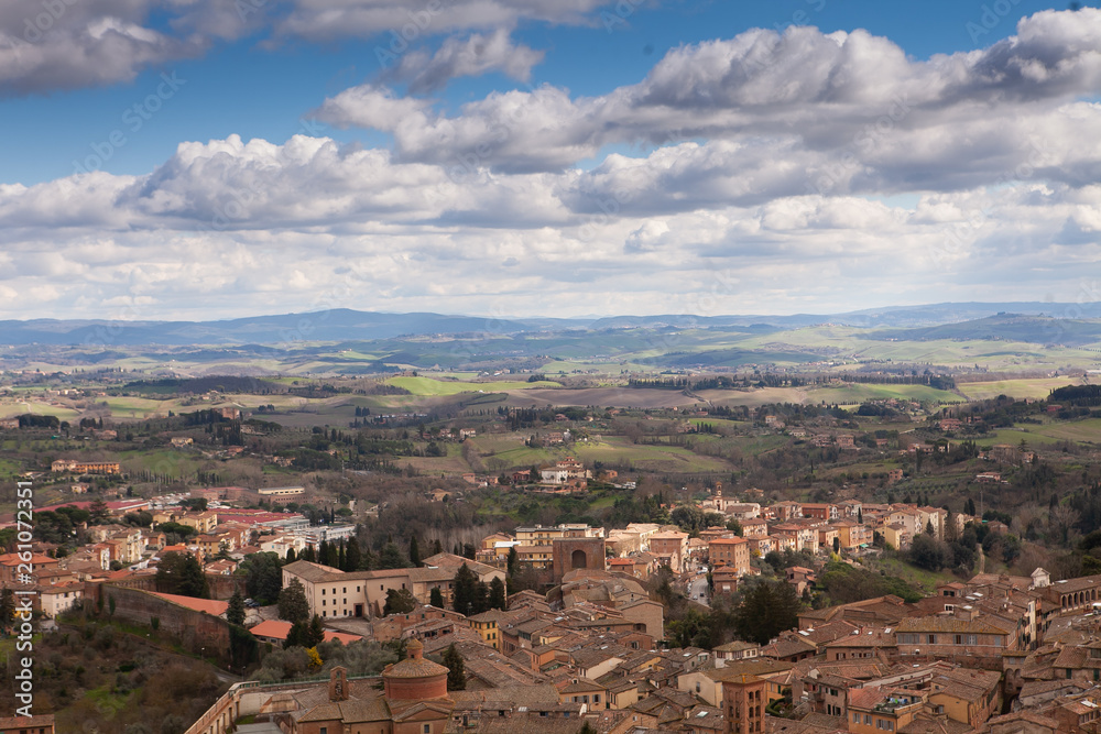 Top view of the famous Italian city of Siena on a cloudy day
