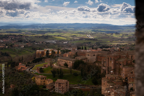 Top view of the famous Italian city of Siena on a cloudy day
