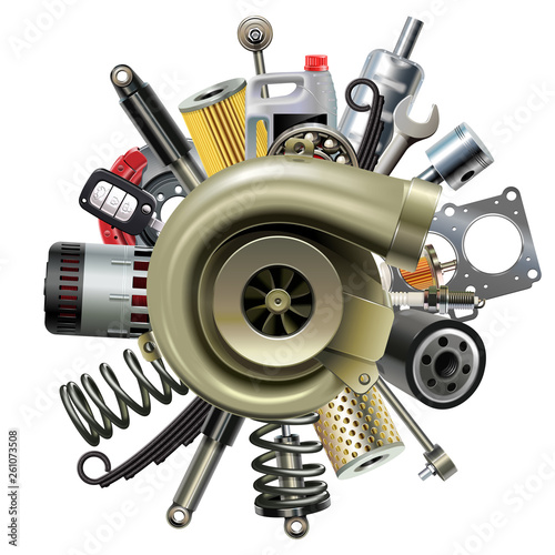 Vector Car Parts with Turbocharger