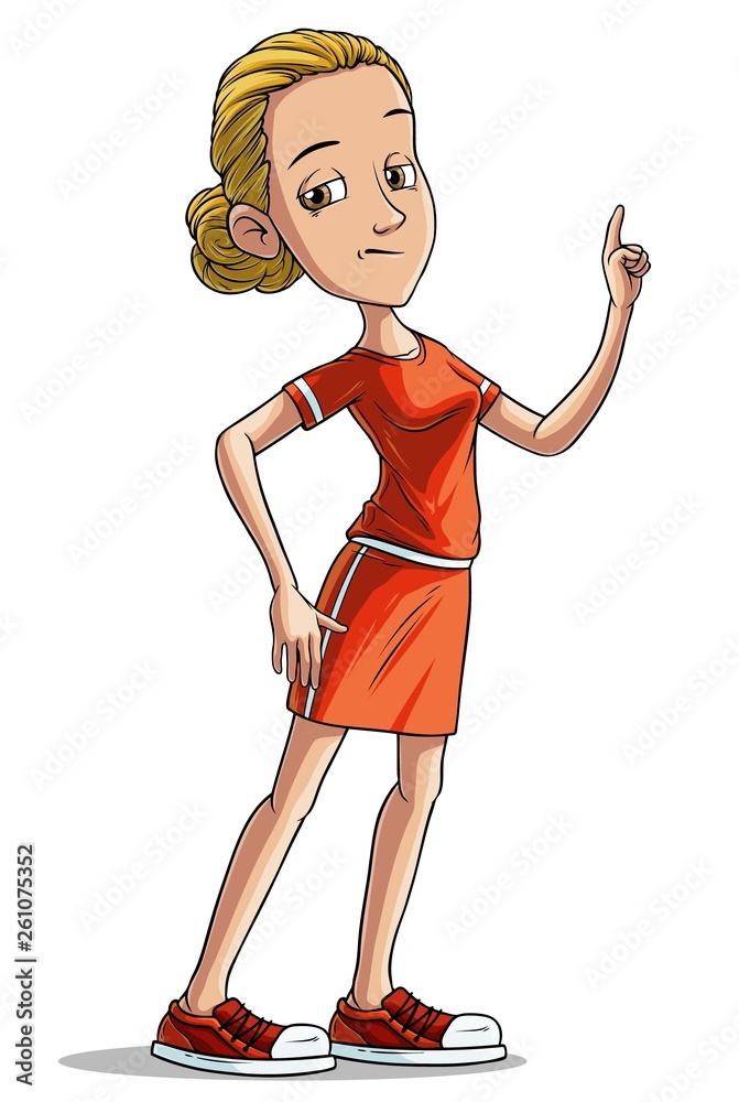 Cartoon serious blonde standing girl character. Sport coach or teacher.  Isolated on white background. Vector icon. Stock Vector | Adobe Stock