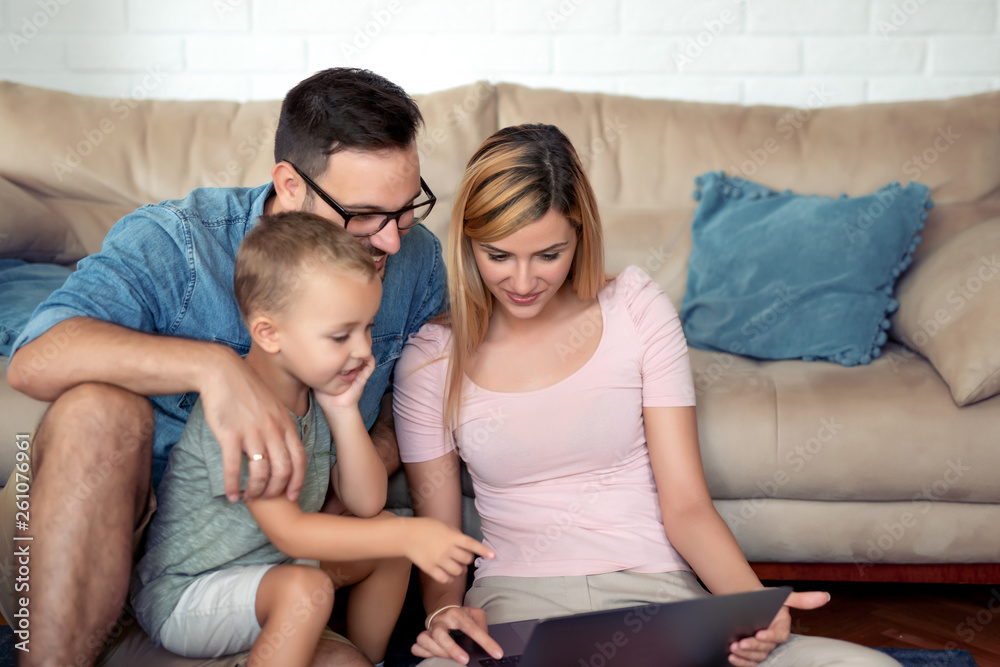 Family using laptop