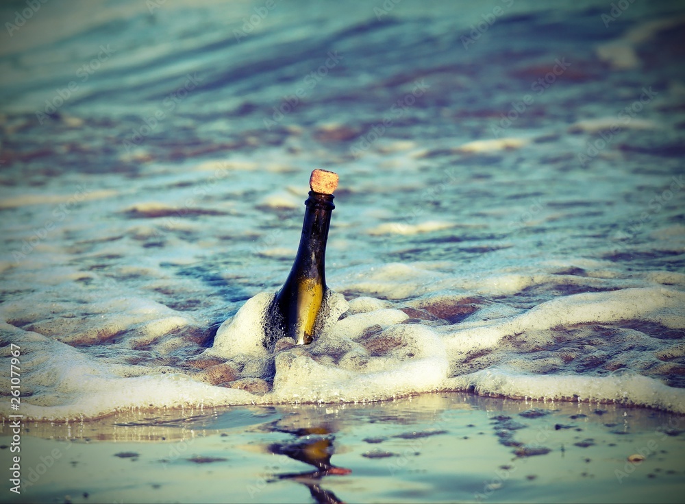 Obraz premium bottle on the ocean with a message