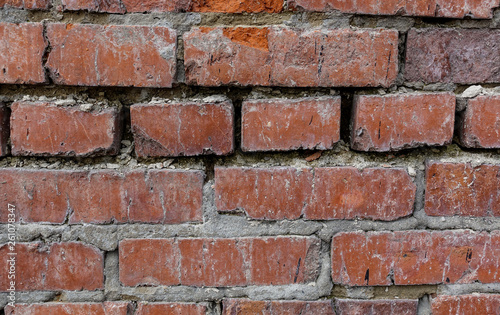 Red old worn brick wall texture background. Vintage effect.