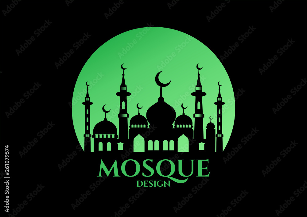 illustration of the mosque in black background