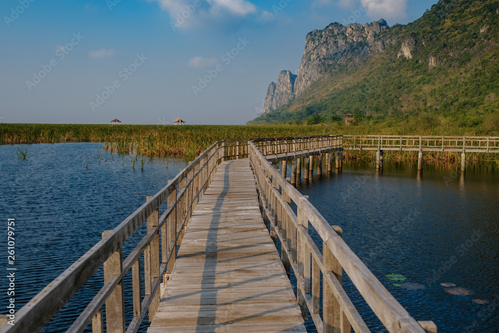 Lotus Lake is a tourist place at sunset. Thailand.