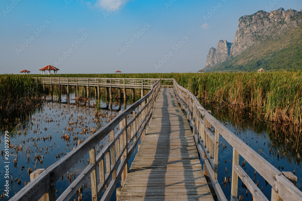 Fototapeta premium Lotus Lake is a tourist place at sunset. Thailand.