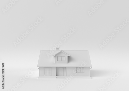 Creative minimal paper idea. Concept white house with white background. 3d render, 3d illustration.