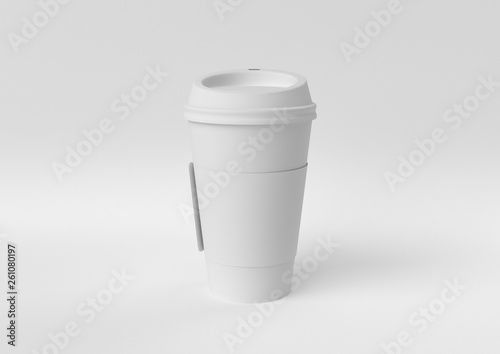 Creative minimal paper idea. Concept white coffee cup with white background. 3d render, 3d illustration.