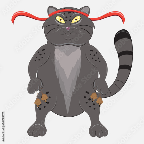 Gray cat manul a good hunter