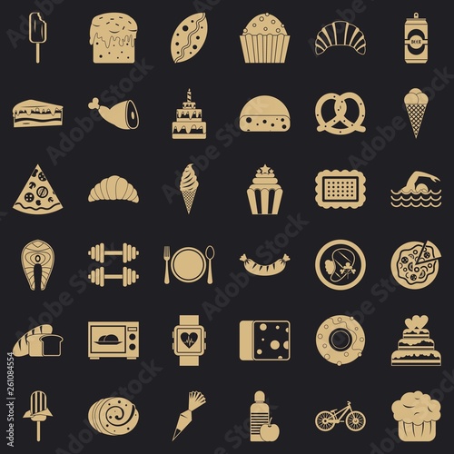 Sweet calories icons set. Simple style of 36 sweet calories vector icons for web for any design
