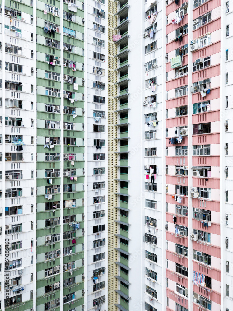 Residencial buildings facades in Hong Kong